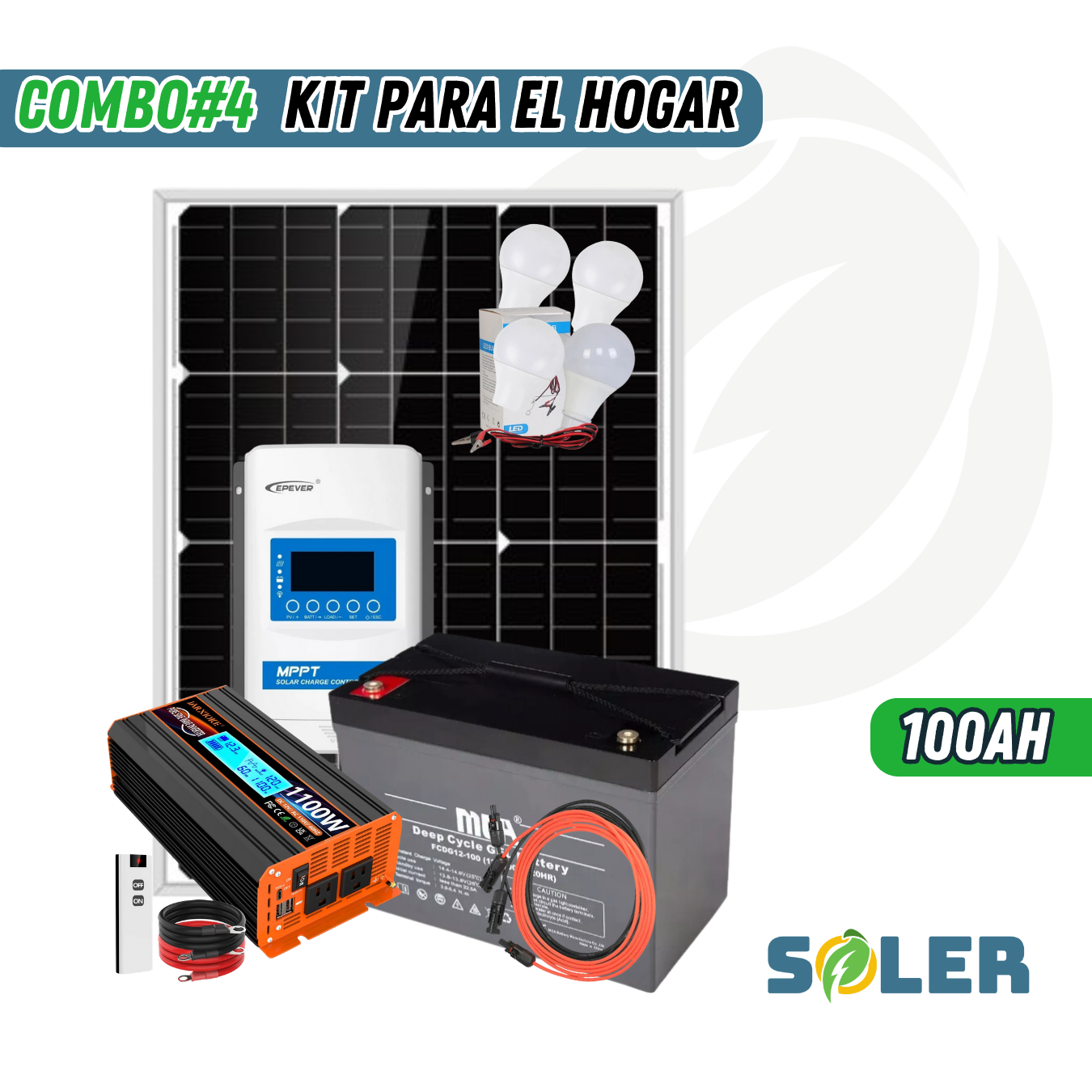 KIT DE SISTEMA SOLAR 100AH 10HR