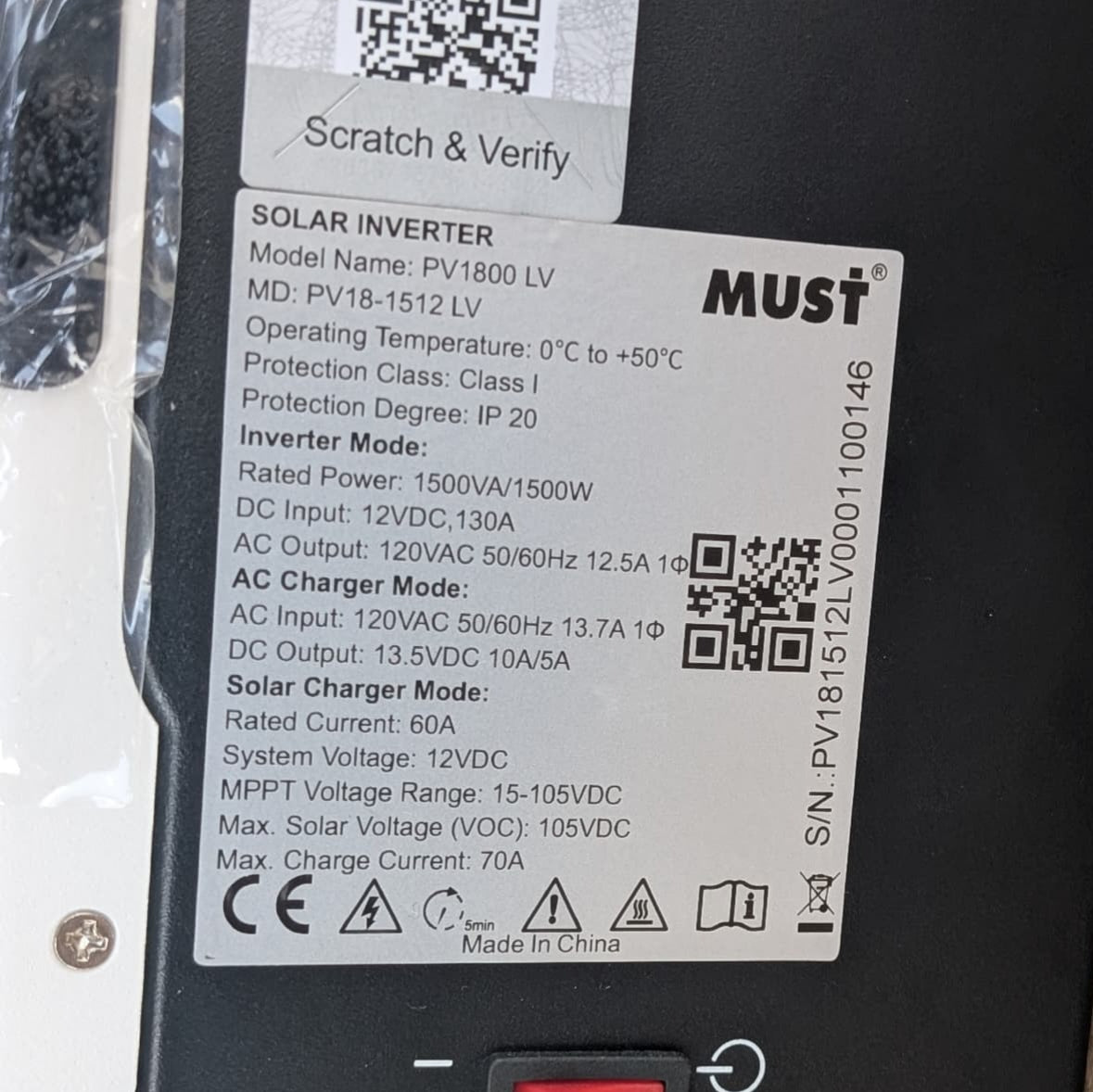 Inversor Híbrido Solar MUST 1.5KW 12V 60A | Salida 110V