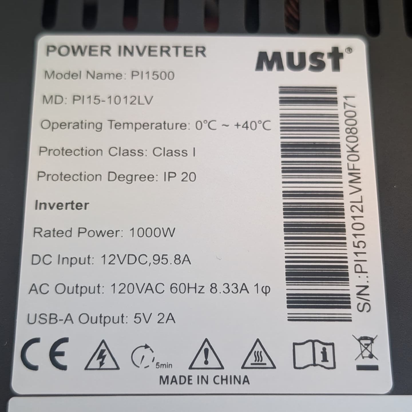 Inversor MUST 12V-1KVA OP 110V