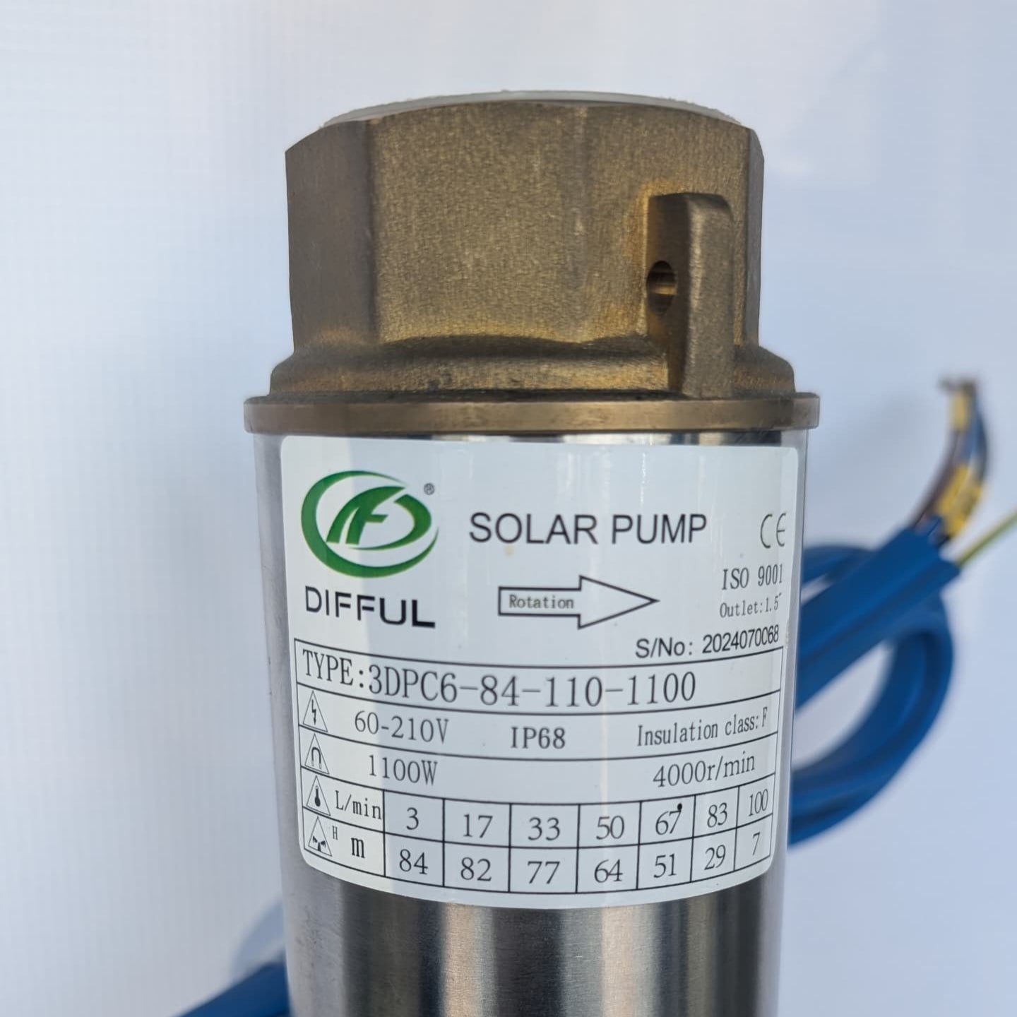Bomba Solar Sumergible DPC 1.5" 84m 110V-1100W