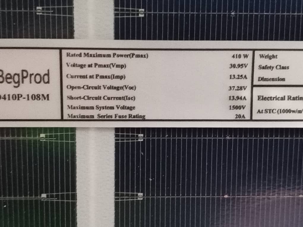 Panel Solar Monocristalino 410W