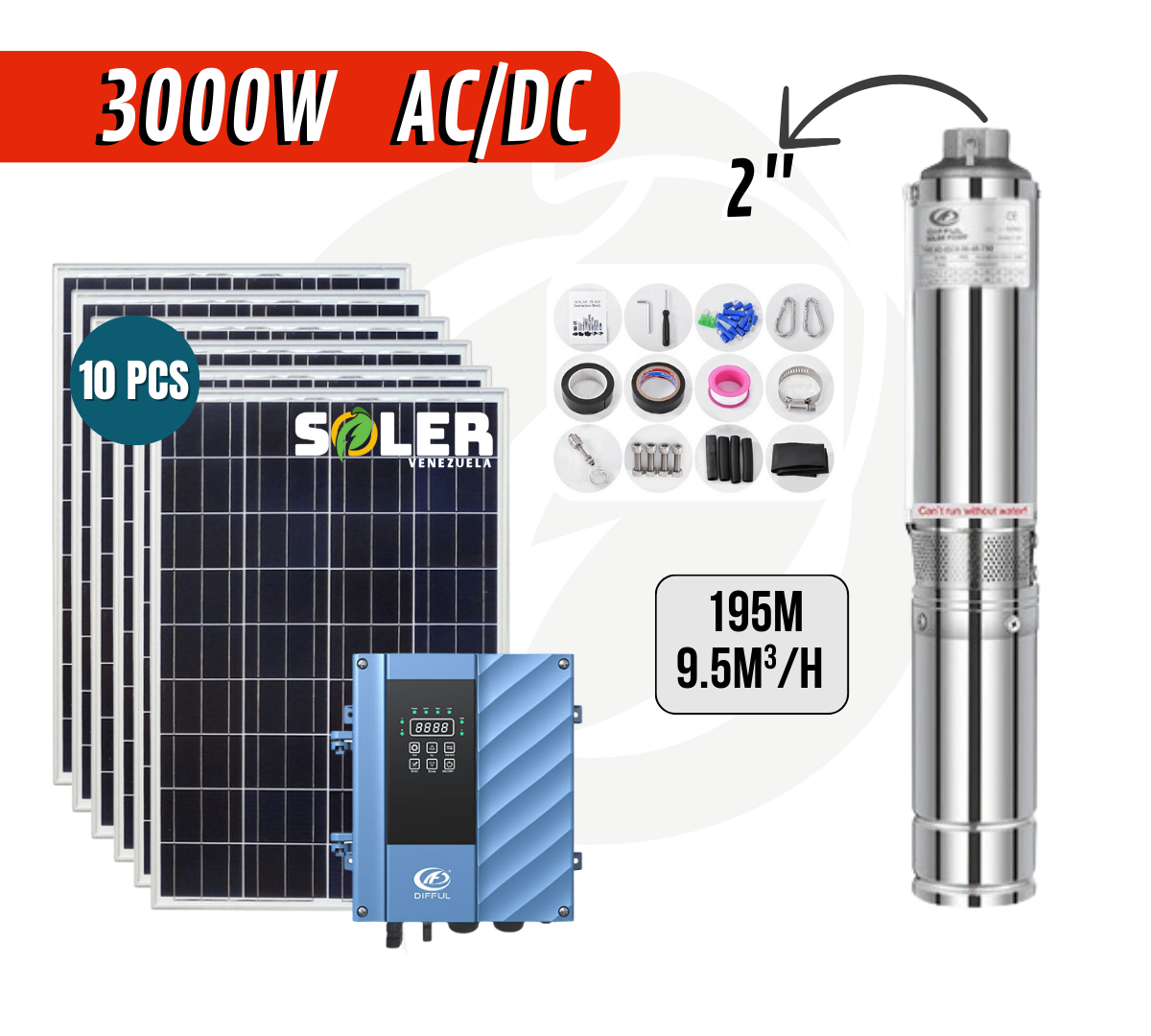 Bomba Solar Sumergible AC/DC DPC 4" 195m 3000W