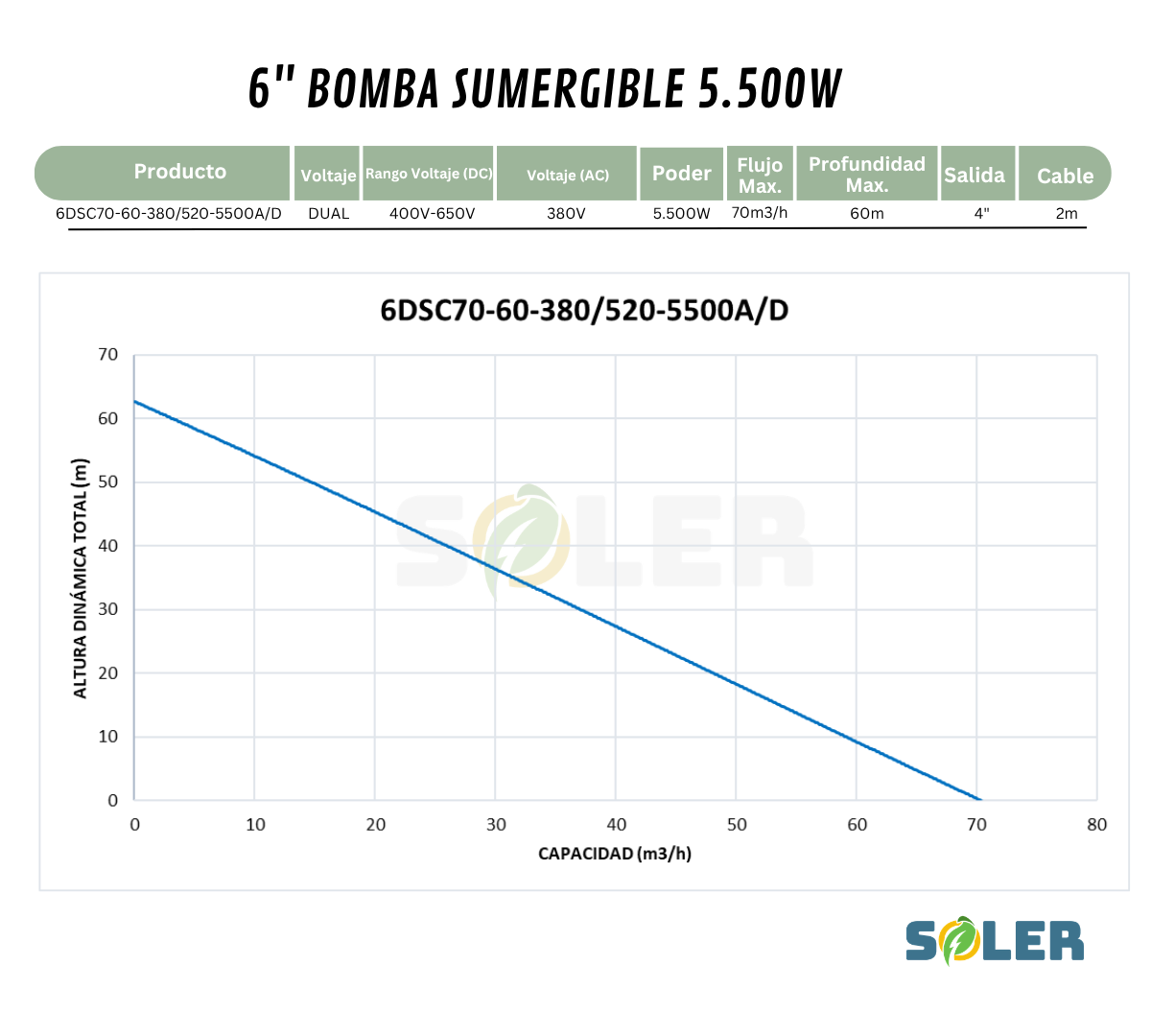 Bomba Solar Sumergible AC/DC DSC 4" 60m 5500W