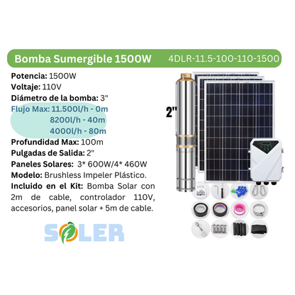 Bomba Solar Sumergible DLR 4" 100m 110V-1500W