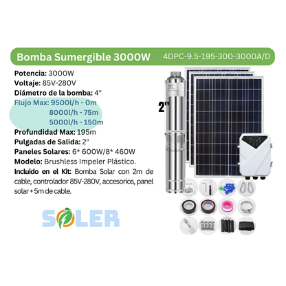 Bomba Solar Sumergible DPC 4" 195m 300V-3000W