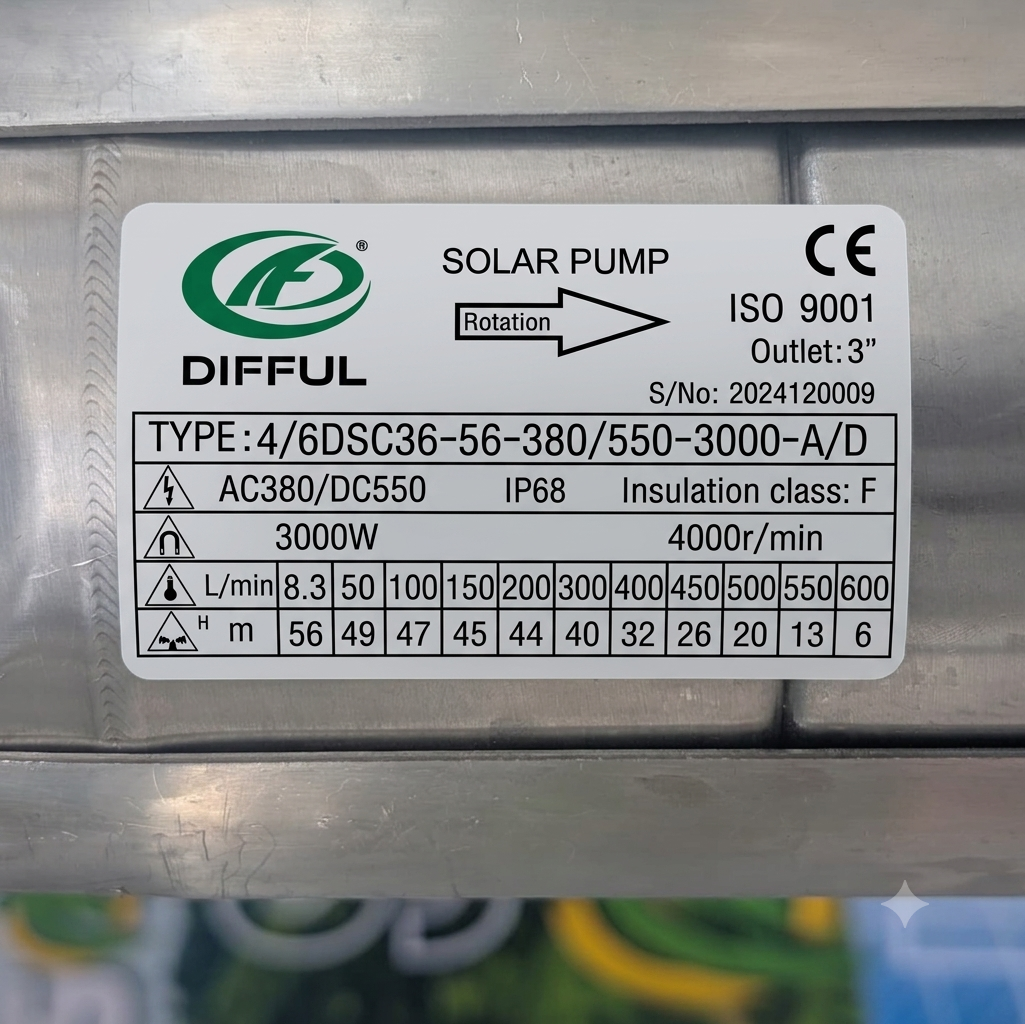 Bomba Solar Sumergible DSC AC/DC 3" 56m 380V-3000W