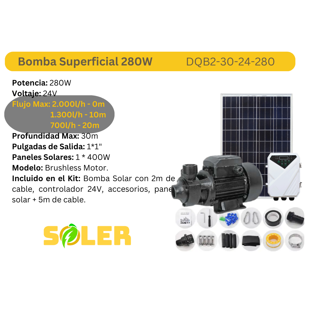 Bomba Solar Superficial 1" 30m 24V-280W