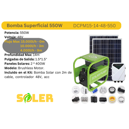 Bomba Solar Superficial 1.5" 14m 48V-550W