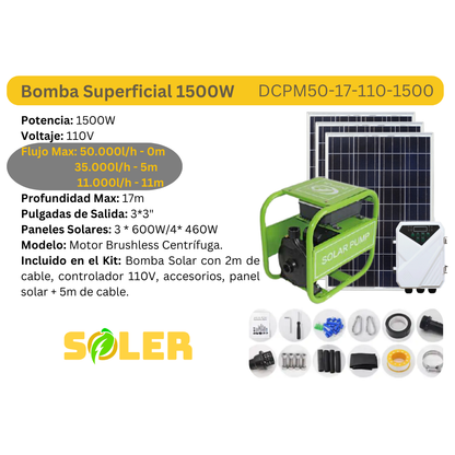 Bomba Solar Superficial 3" 17m 110V-1500W