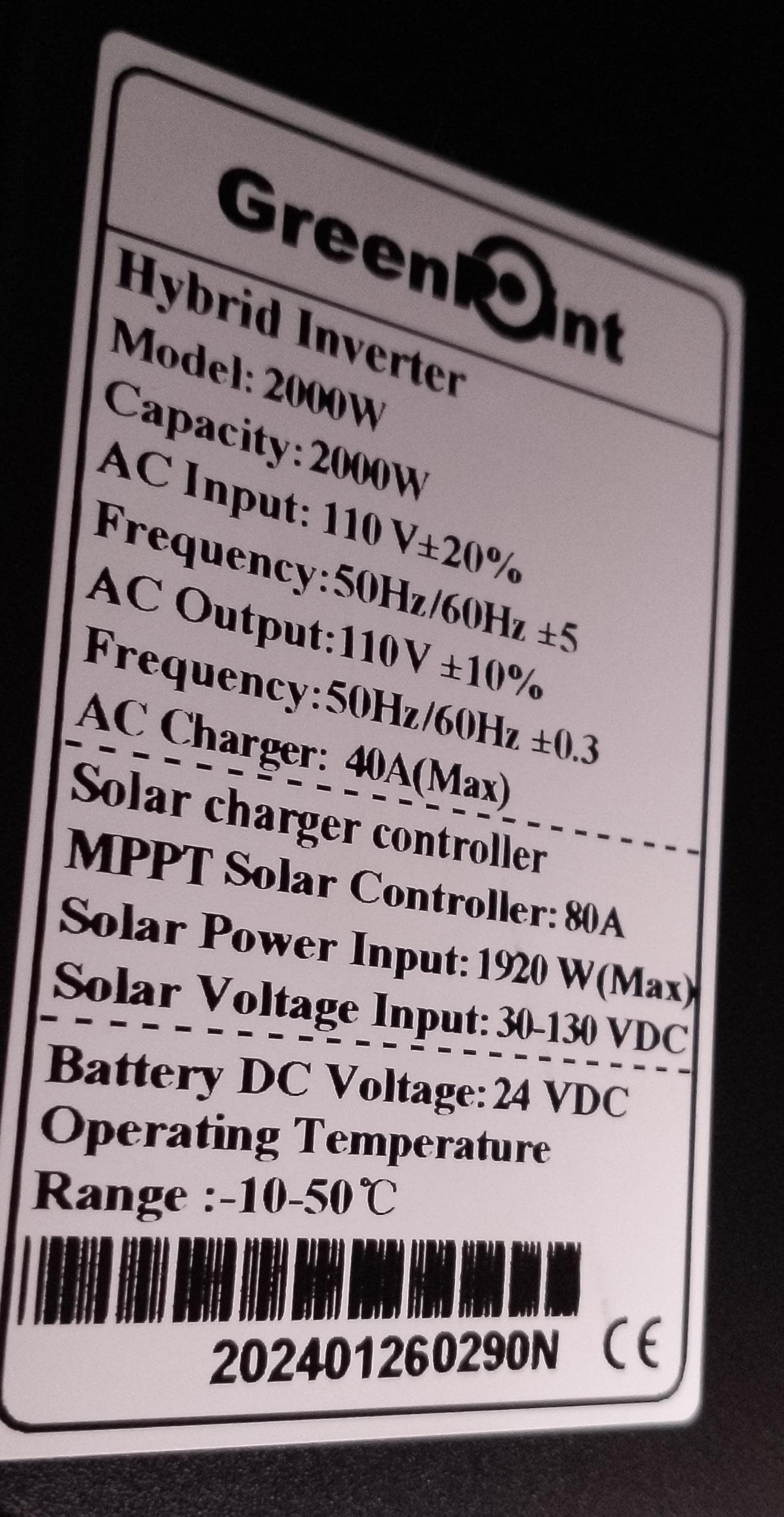 Inversor Híbrido 24v-2000w Greenpoint