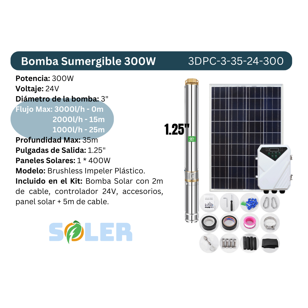 Bomba Solar Sumergible DPC 3" 35m 24V-300W