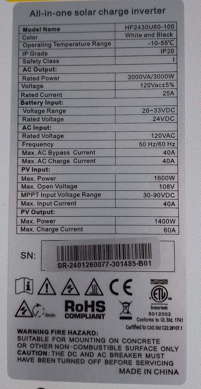 Inversor Híbrido 24v-3000w Srne