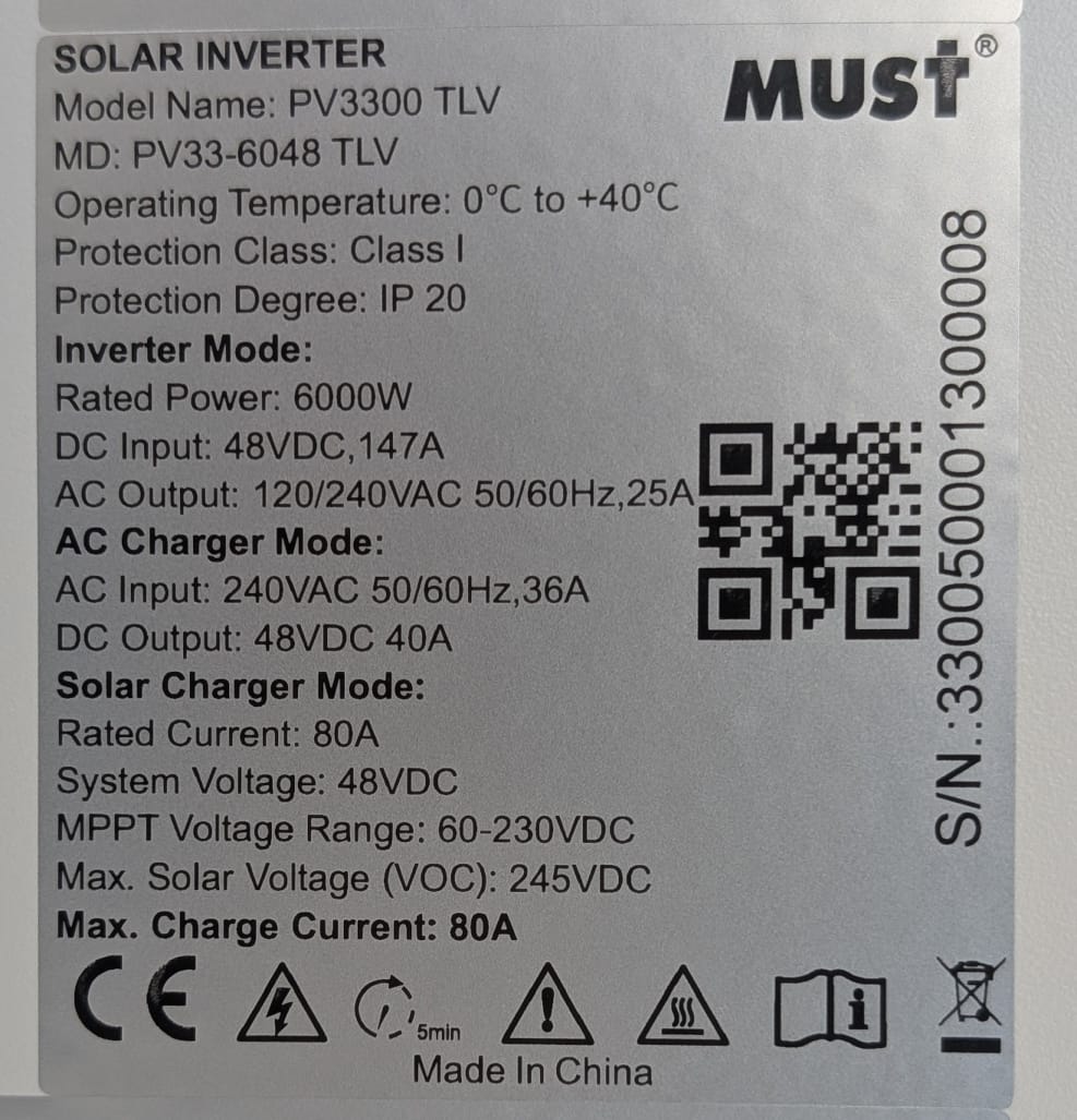 Inversor Híbrido Solar MUST 6KW 48V 80A | Salida 110V/220V