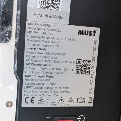 Inversor Híbrido Solar MUST 1.5KW 12V 60A | Salida 110V