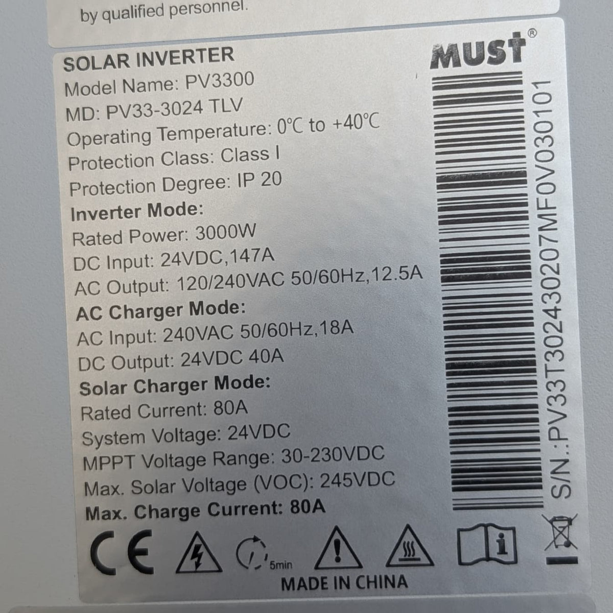 Inversor Híbrido Solar MUST 3KW 24V 80A | Salida 110V/220V