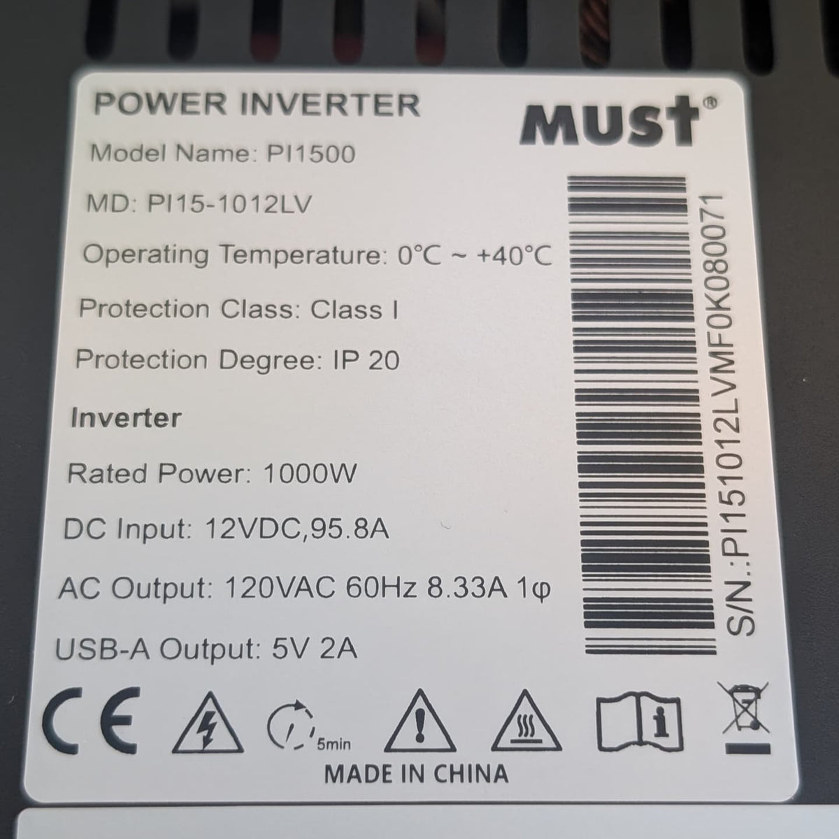 Inversor MUST 12V-1KVA OP 110V