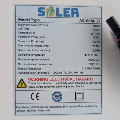 Panel Solar Monocristalino 160W SOLER