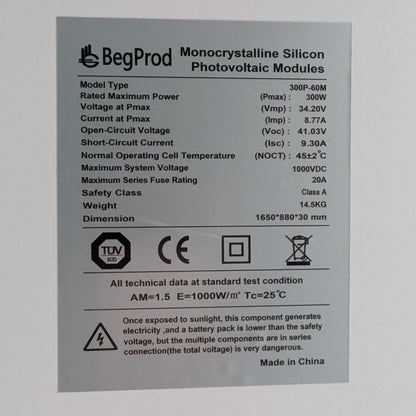 Panel Solar Monocristalino 300W BegProd