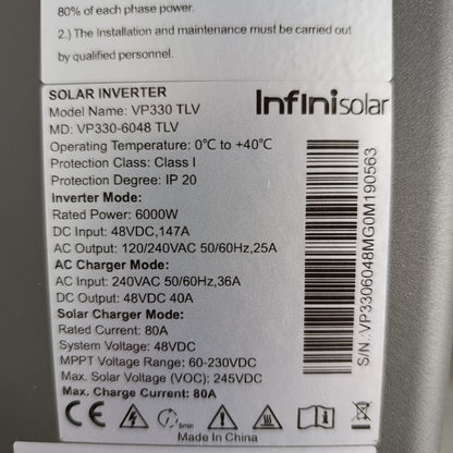 Inversor Híbrido INFINI SOLAR 6KW 48V 80A | Salida 110V/220V