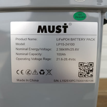 Batería de Litio LiFePO4 MUST 24V 100Ah  | 4000 Ciclos