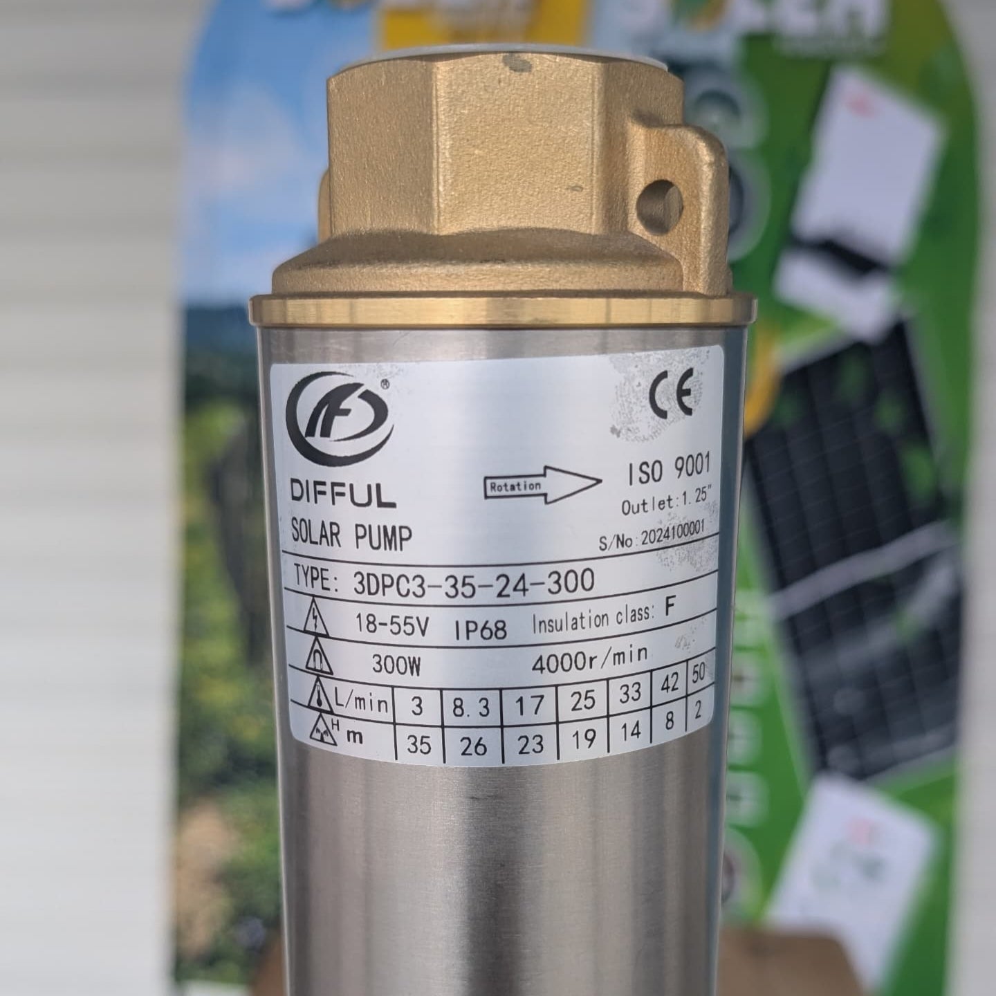 Bomba Solar Sumergible DPC 1.25" 35m 24V-300W