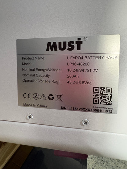 Batería de litio LifePO4 MUST 48V-200Ah | 6000 ciclos