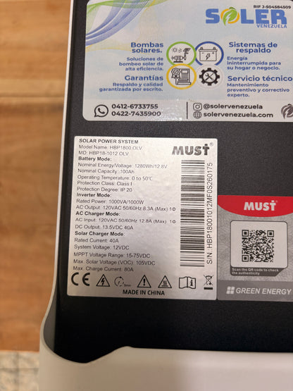 Inversor Portátil MUST 1KW 1.280w