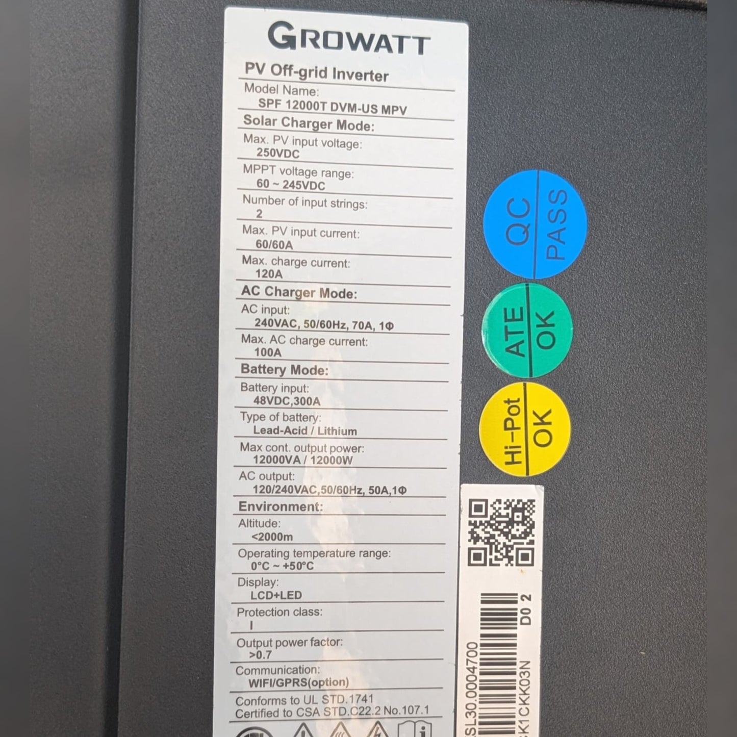 Inversor Híbrido Solar GROWATT 12KVA 48V-300A | 110/220V
