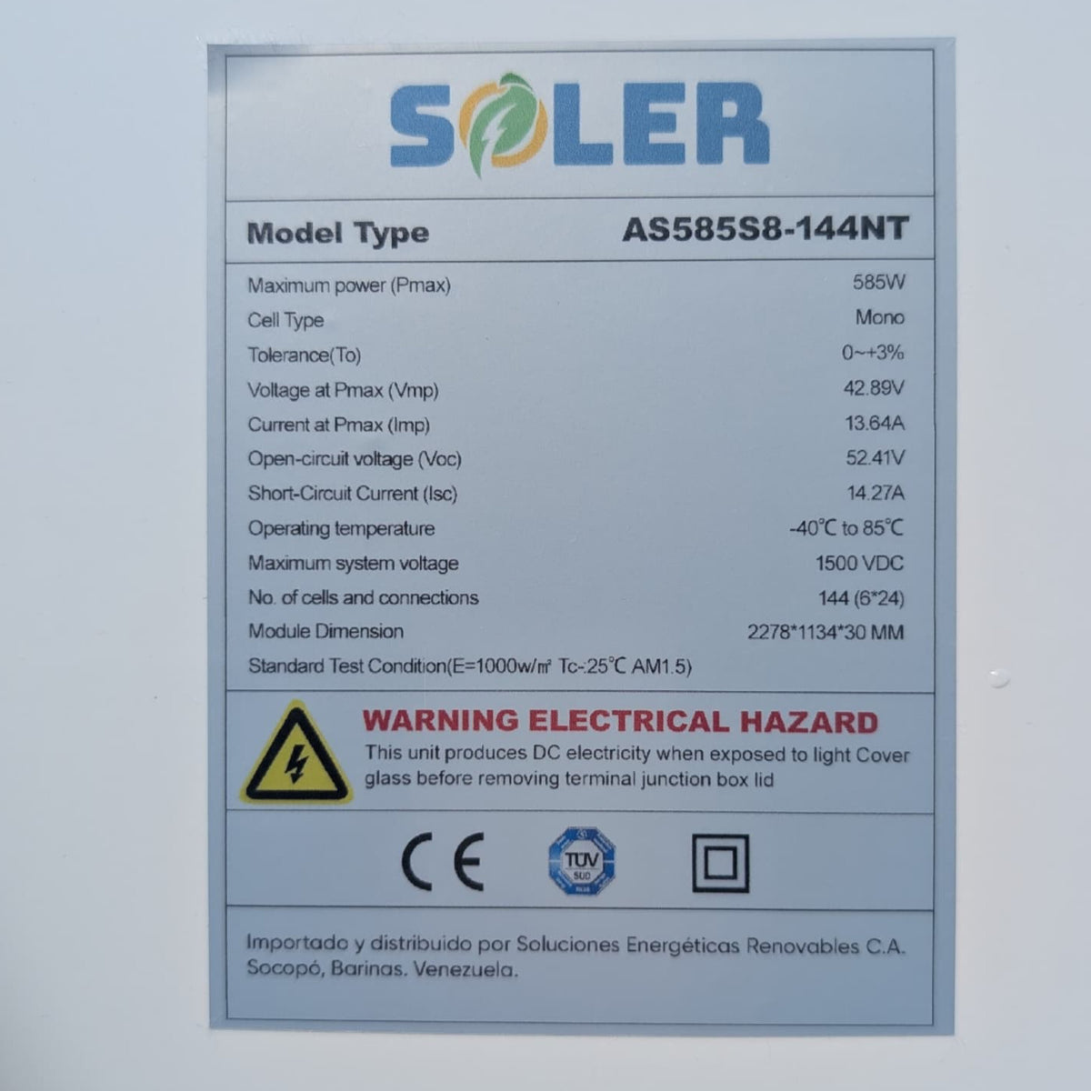 Panel Solar Monocristalino 585W SOLER