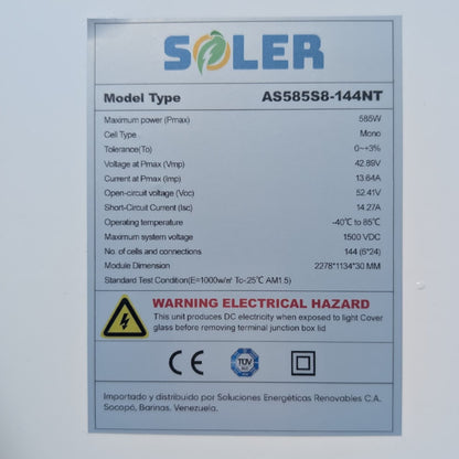 Panel Solar Monocristalino 585W SOLER