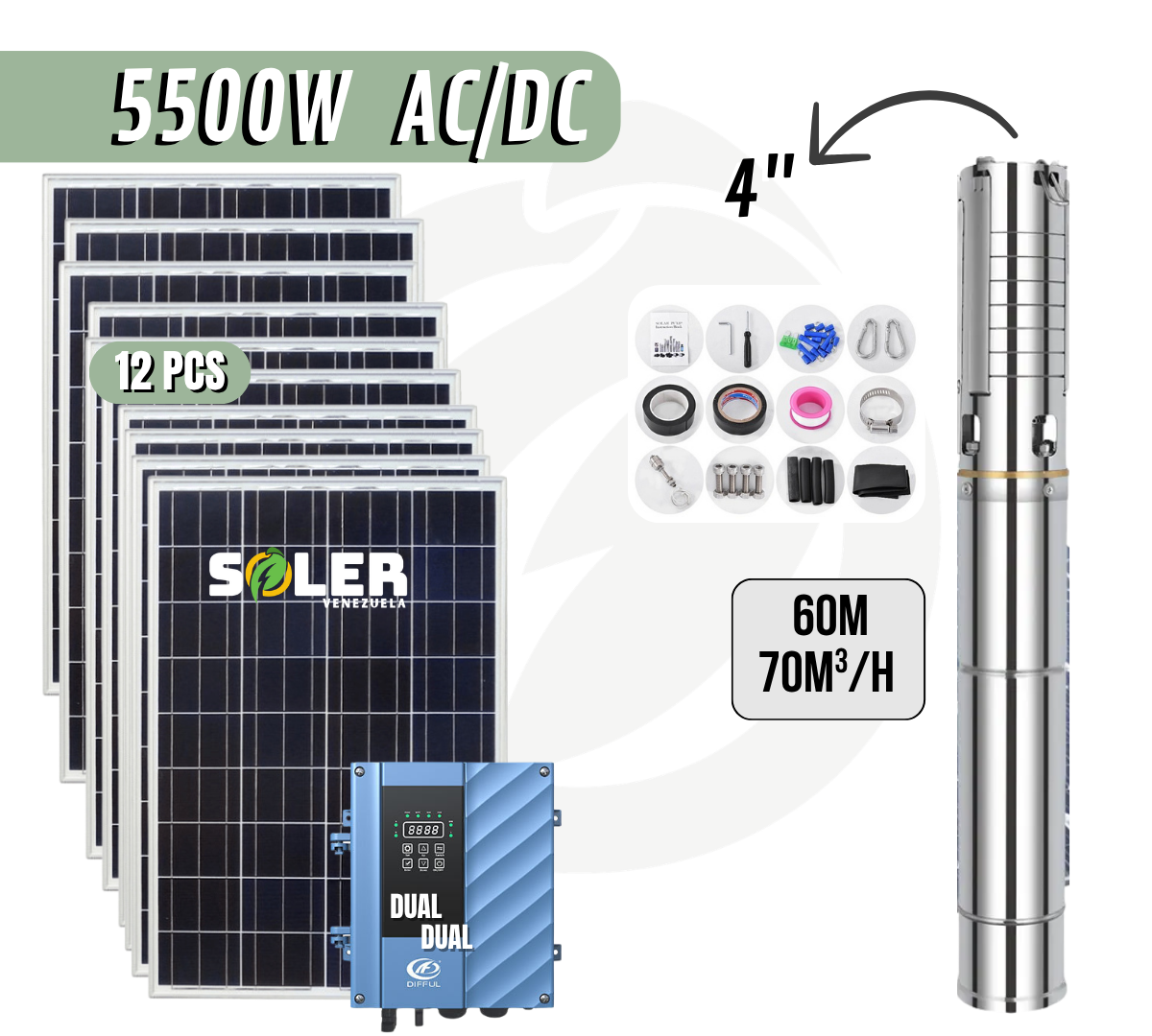 Bomba Solar Sumergible AC/DC DSC 4" 60m 5500W