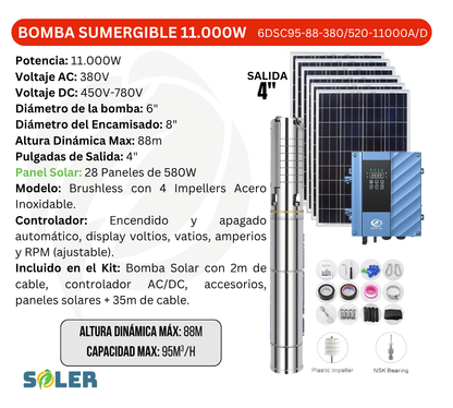 Bomba Solar Sumergible AC/DC DSC 4" 88m 11000W